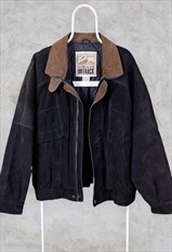 Vintage Black Leather Jacket Genuine Suede XL