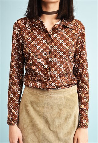 VINTAGE 70'S RETRO MOD PRINT SHIRT TOP