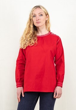 Vintage 70s Embroidered Shirt in Red