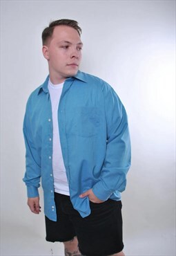 Vintage blue plus size formal long sleeve shirt for work 