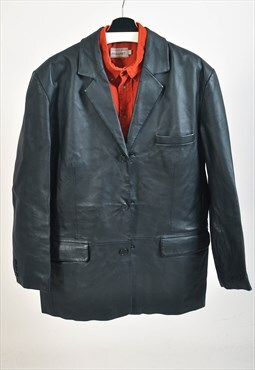 Vintage 90s real leather blazer jacket in black