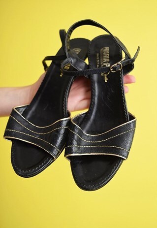 CUTE VINTAGE 70'S RETRO TANGO FAUX LEATHER HIGH HEELS