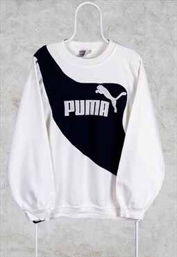 Vintage Reworked Puma Sweatshirt Black White Large