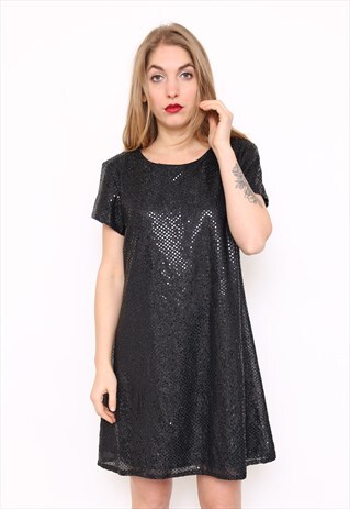 VINTAGE 90S BLACK SILVER SEQUIN PARTY DRESS