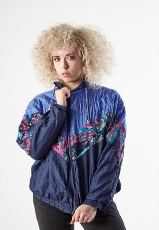 80S VINTAGE DOUBLE BLUE PRINT BOMBER JACKET