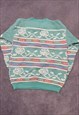 VINTAGE KNITTED JUMPER ABSTRACT FLOWER 3D PATTERNED SWEATER