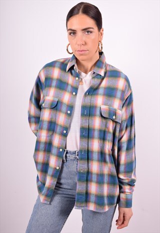 WOMENS VINTAGE FLANNEL SHIRT LARGE MULTI CHECK 90'S