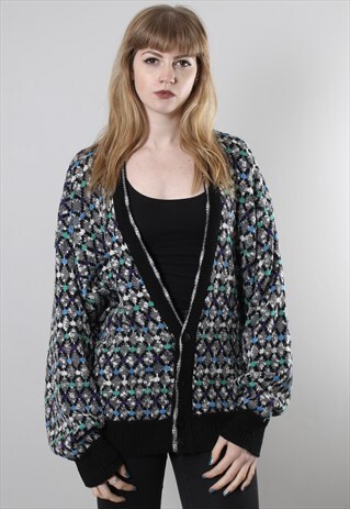 VINTAGE 80S PATTERNED OVERSIZE LONG CARDIGAN