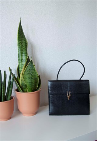 VINTAGE BLACK LEATHER HANDBAG BAG