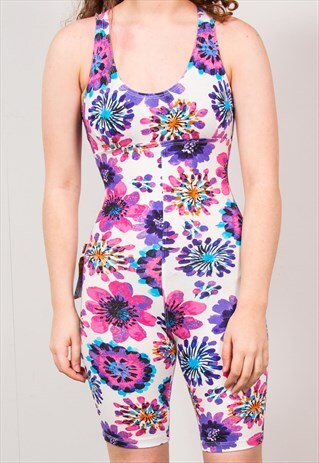 VINTAGE 90'S PURPLE FLORAL FESTIVAL UNITARD PLAYSUIT