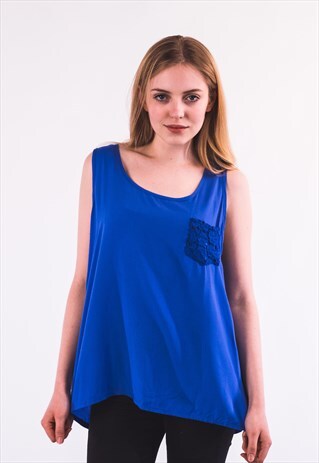 FLORAL CROCHET LACE BACK VEST TOP (ROYAL BLUE)