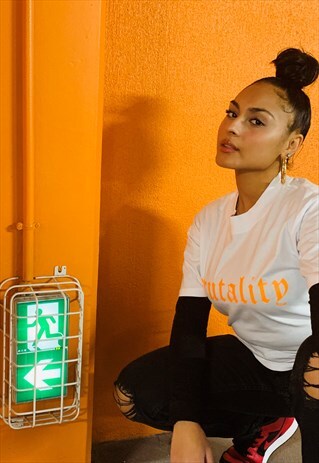 BAAD T-SHIRT WHITE HIGH COLLAR BRUTALITY FLUO ORANGE UNISEX