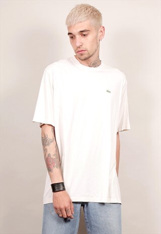 VINTAGE 90'S LACOSTE OVERSIZED BEIGE RIB T-SHIRT
