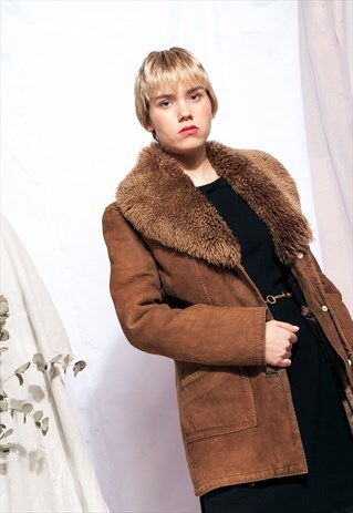 VINTAGE SHEARLING COAT 70S SUEDE LEATHER PENNY LANE COAT