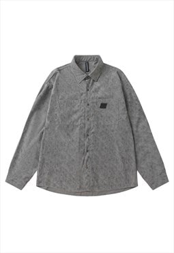 Corduroy texture shirt velvet feel blouse retro top in grey