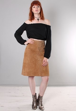 VINTAGE 90S SUEDE FITTED HIGH WAISTED SKIRT