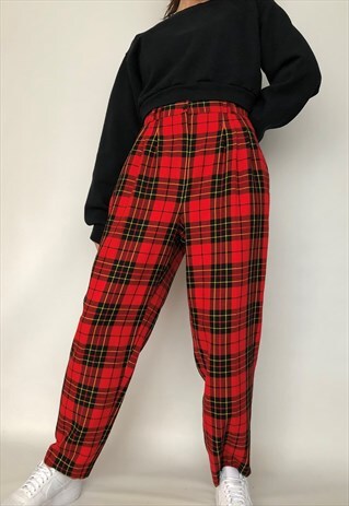 VINTAGE 90S GRUNGE TARTAN PLAID CHECKED CHECK TROUSERS PANTS