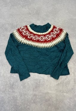  Knitted Jumper Abstract Patterned Cropped Knit Sweater