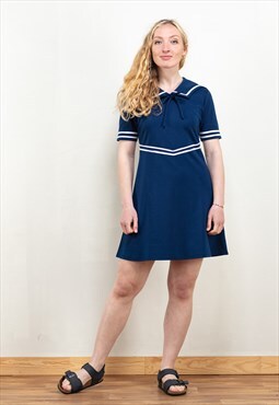 Vintage 90's Sailor Style Mini Dress in Blue