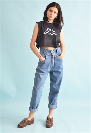 80'S RETRO HIGH WAIST MOMS FESTIVAL STONEWASH DENIM JEANS