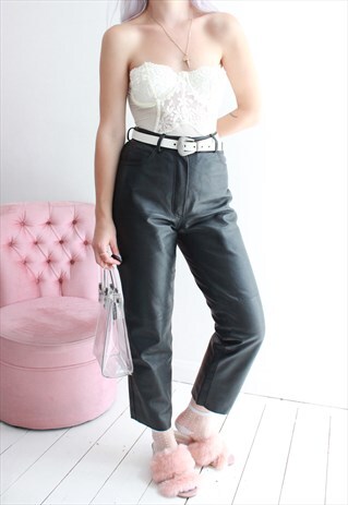 VINTAGE 90S CROPPED BLACK HIGHWAISTED LEATHER TROUSERS/JEANS