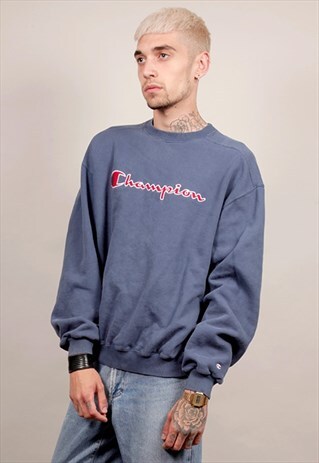 VINTAGE 90'S CHAMPION RED LOGO PREMIUM BLUE SWEATSHIRT