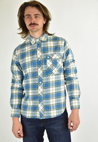 VINTAGE 90'S LEVIS BLUE YELLOW PLAID BUTTON UP SHIRT SIZE M