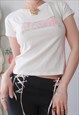 VINTAGE Y2K SPORTWEAR FOOTBALL WHITE PINK BEADED BABY TEE