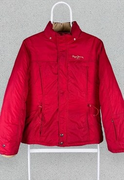 Pepe Jeans Red Puffer Jacket Feather Down Fill Nylon Medium