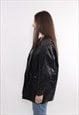 80S LEATHER TRENCH JACKET, VINTAGE BLACK TRENCH COAT 