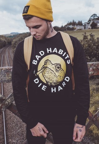 ART DISCO 'BAD HABITS DIE HARD' BLACK SWEATSHIRT