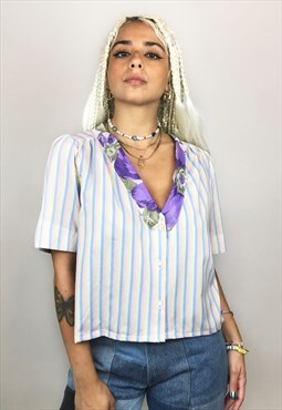 Upcycled Stripy V-neck Boxy Shirt