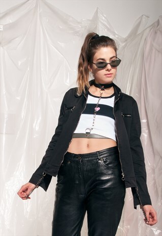 VINTAGE JACKET 90S SILVER O-RING ZIP CHAIN JACKET