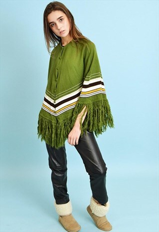 VINTAGE 90'S RETRO STRIPED KNIT CAPE PONCHO