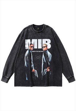 Cult movie tshirt Men in black vintage wash top MIB long tee