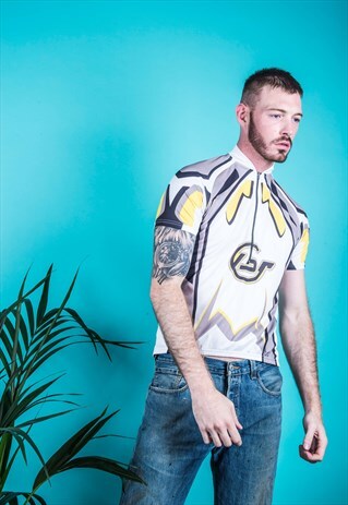 VINTAGE SPORTS T-SHIRT IN WHITE, GREY AND YELLOW
