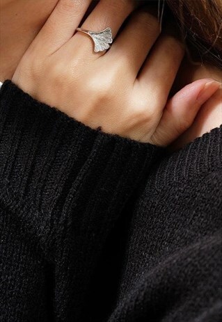 GINKGO LEAF RING WOMEN STERLING SILVER RING