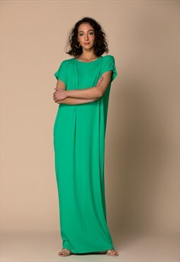Green Caftan Maxi Dress with Pockets