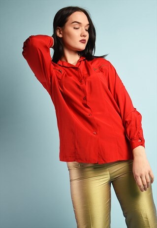 VINTAGE 90S RETRO OVERSIZED MINIMALIST BLOUSE SHIRT TOP RED