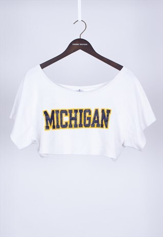 REMADE 90S WHITE CROPPED SWEATER MICHIGAN