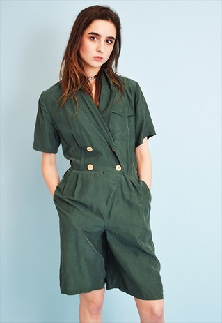 80'S BETTY BARCLAY GREEN SHIMMER CLASSY ONE PIECE PLAYSUIT