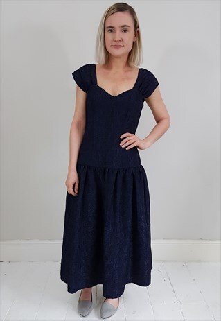 VINTAGE 90'S MIDNIGHT BLUE EMBROIDERED BODICE DRESS