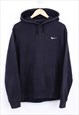 Vintage Nike Drawstring Swoosh Hoodie Black With Chest Logo 