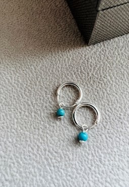 10mm Turquoise Hoop Huggie Earrings in sterling silver 