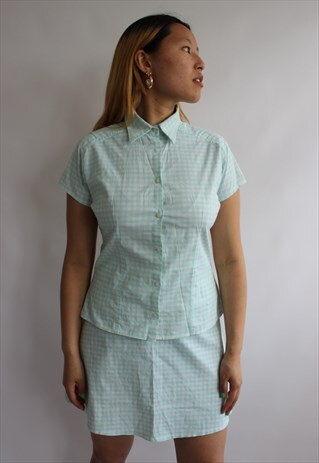 BABY BLUE GINGHAM SHIRT AND SKIRT