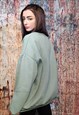 FLEECE HEART SWEATSHIRT LOVE PRINT STITCHED TOP PASTEL GREEN