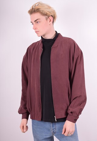 MENS VINTAGE SILK BOMBER JACKET LARGE MAROON 90'S