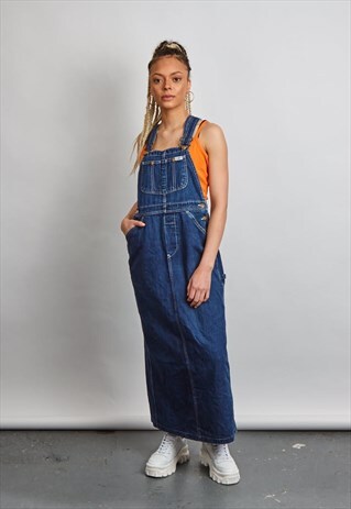 VINTAGE 90'S LEE DARK BLUE DUNGAREE DRESS