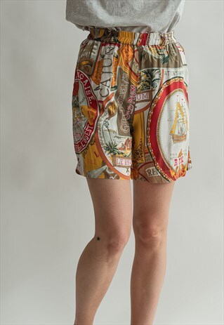 VINTAGE 80S PATTERNED STRETCHY SHORTS WITH POCKETS