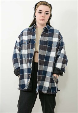 Vintage Plaid Check Flannel Jacket Grey Size L